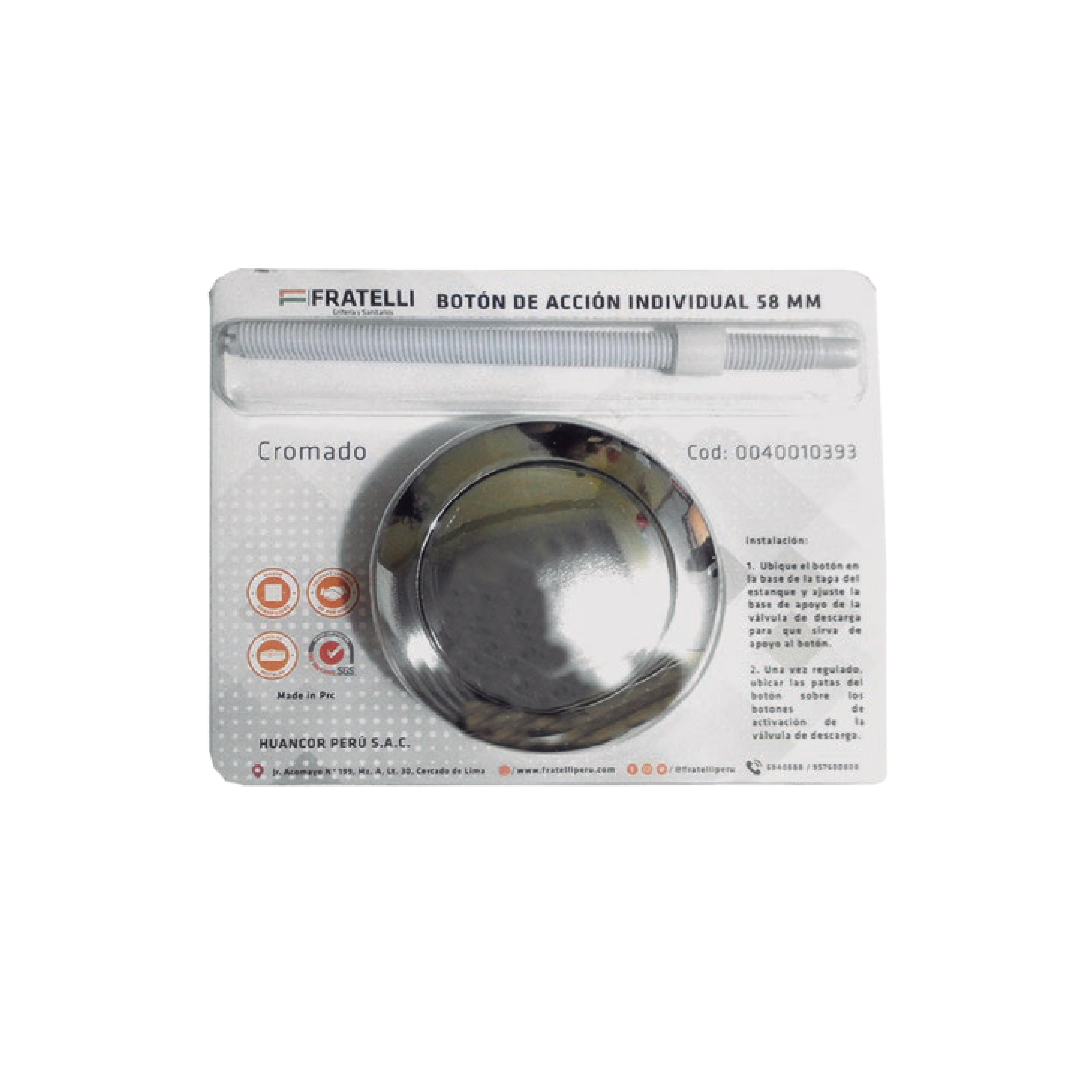 Acc. Boton Pulsador Simple 58 MM Tubo Largo Fratelli